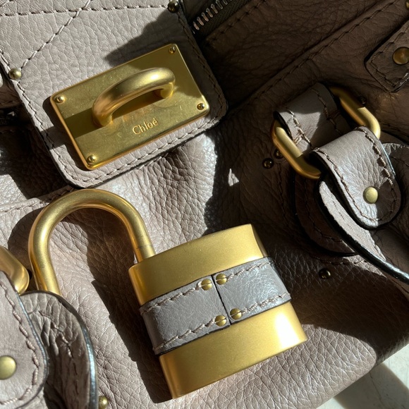 Chloe Paddington Rare Taupe Tote Handbag Satchel Lock Key Gold - Picture 4 of 16
